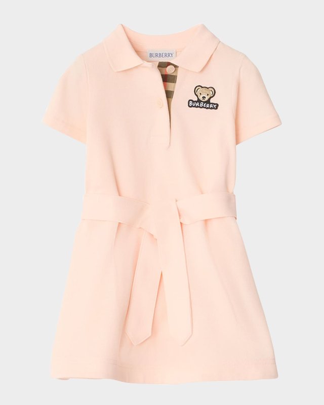 Girl's Astrid Bear Logo Short-Sleeve Polo Dress, Size 3-